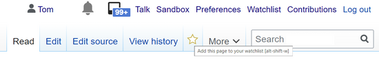 Screenshot of a Saintapedia page showing a cursor hovering over the watchlist star icon